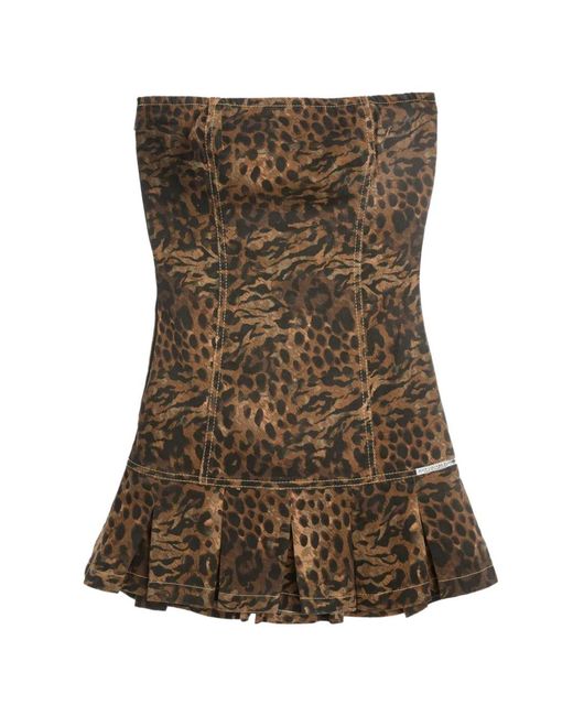 Juicy Couture Brown Animal-Print Pleated Mini Dress