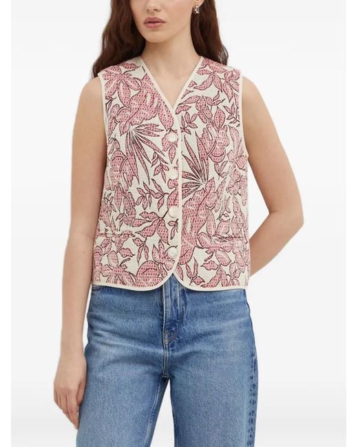 La Petite Francaise Red Gamin Floral V-Neck Vest