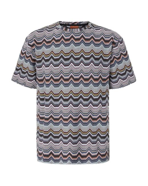 Missoni Gray Geometric-Zigzag Pattern Short-Sleeved T-Shirt for men