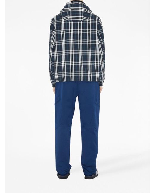 Burberry Blue Checked Zip-up Hooded Jacket for men