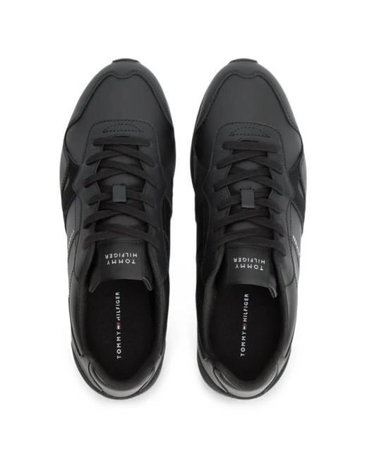Tommy Hilfiger Black Leather Embossed Logo Trainers for men