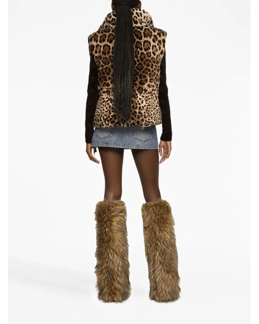 Dolce & Gabbana Brown Sleeveless Leopard-Print Jacket With Logo Tag