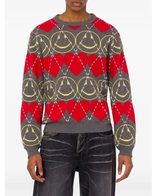 Moschino Red Smiley Patterned Sweater for men