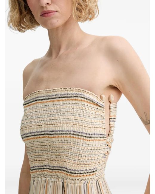 Sessun Natural Shirred Striped Midi Dress