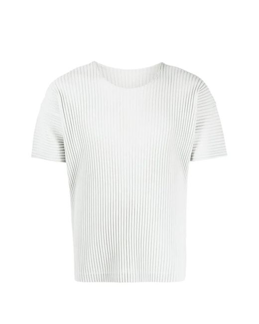 Homme Plissé Issey Miyake White Pleated Crew-Neck T-Shirt for men