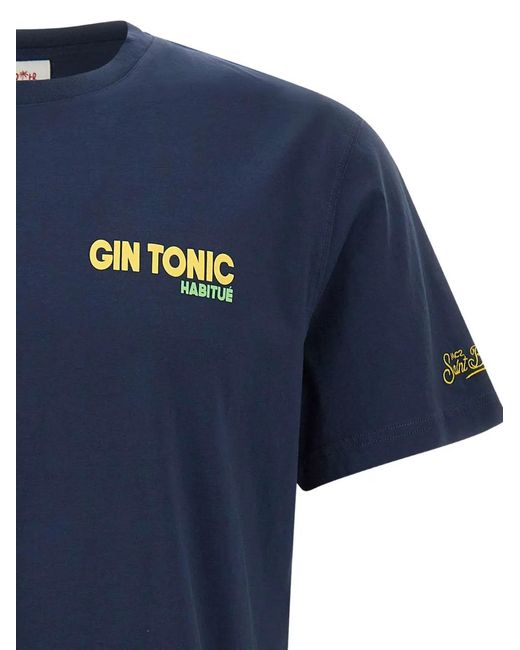 Mc2 Saint Barth Blue Graphic-Print Logo-Embroidered T-Shirt for men