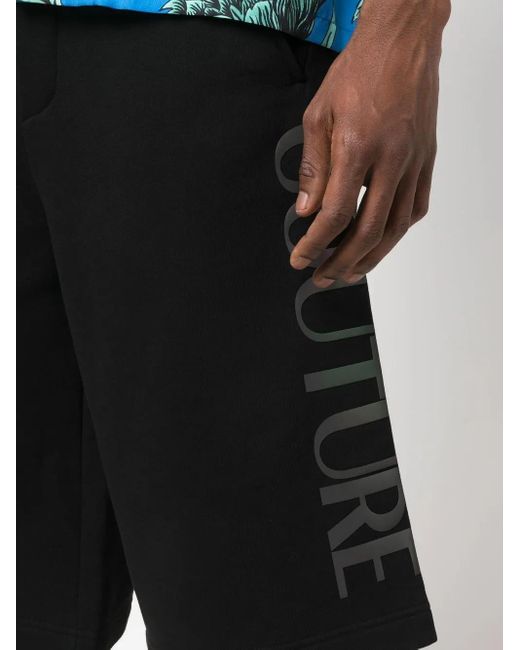 Versace Jeans Couture Black Logo-Print Shorts for men