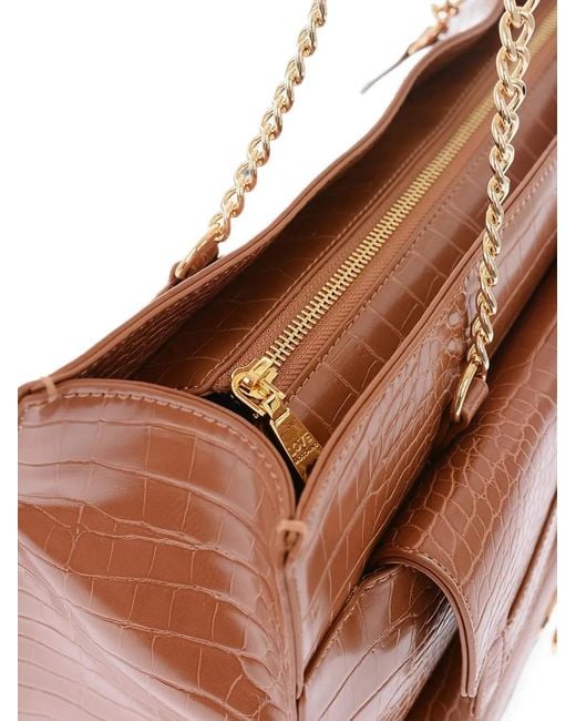 Moschino Brown Crocodile-Effect Love Tote Bag