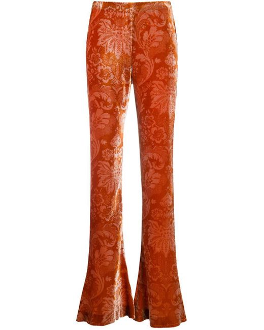 Acne Orange Floral Velvet Flared Trousers