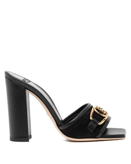 Elisabetta Franchi Black 100Mm Logo-Buckle Sandals
