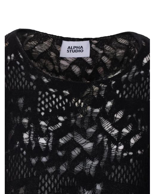 Alpha Studio Black Open-Knit Sweater