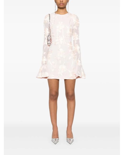 ROTATE BIRGER CHRISTENSEN White Blush Dress With Sheer Sleeves And Flared Cuffs