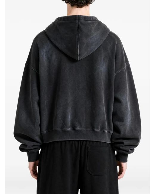 THUG CLUB Black Faded-Effect Full-Zip Hoodie for men