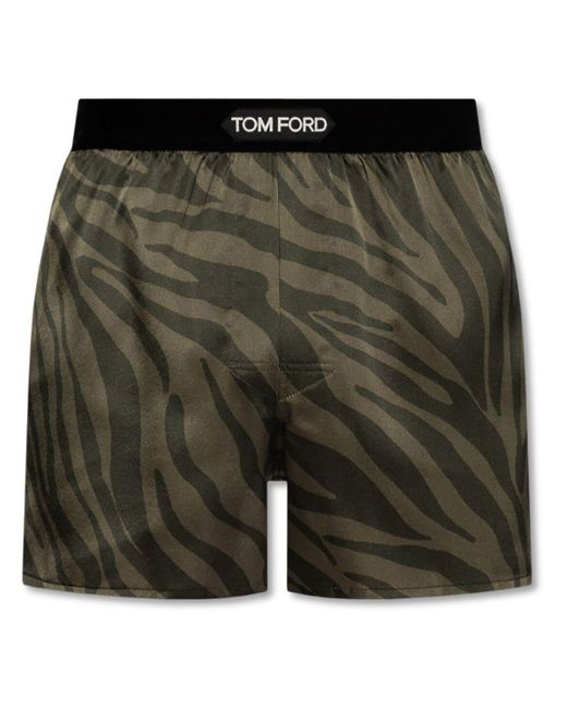 Tom Ford Seidenstretch-Boxershorts mit Zebra-Print in Green für Herren