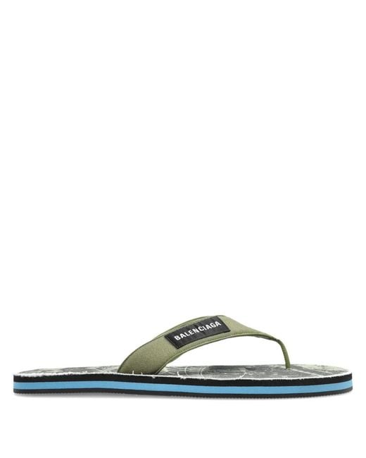 Balenciaga Green Graphic-Print Thong Flip-Flops for men
