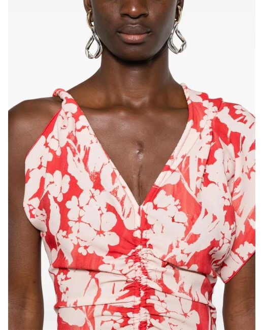 Victoria Beckham Red Floral-Print Maxi Dress