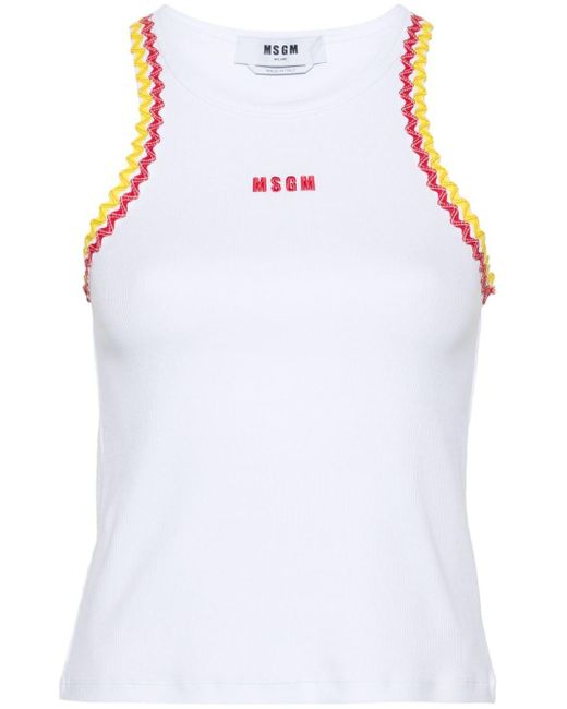 MSGM White Fine-ribbed Tank Top