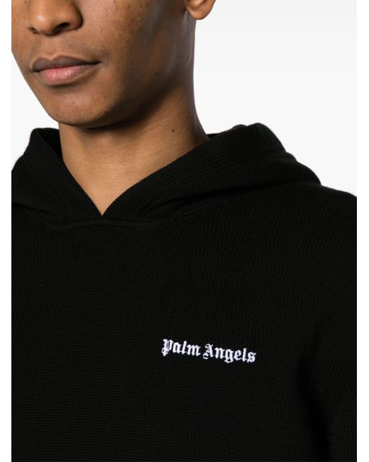 Palm Angels Black Logo-embroidered Knitted Hoodie for men