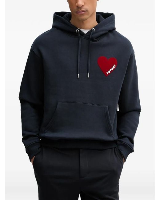 From Future Blue Heart-Patch Drawstring Hoodie for men