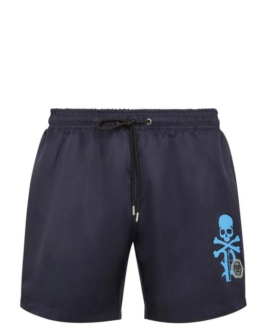 Philipp Plein Blue Logo-Print Swim Shorts for men