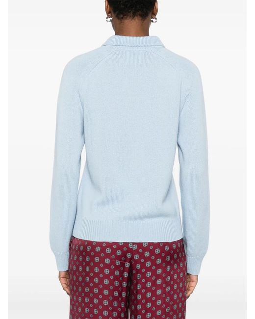 Allude Blue Polo-Neck Patch-Pocket Sweater