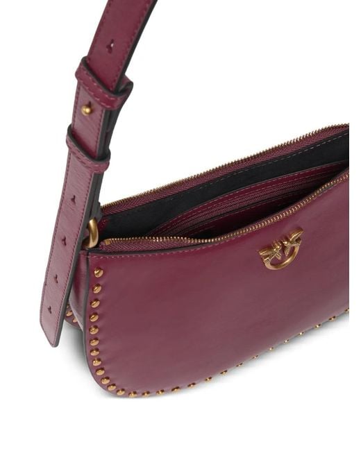Pinko Purple Love Birds Stud-Embellished Shoulder Bag