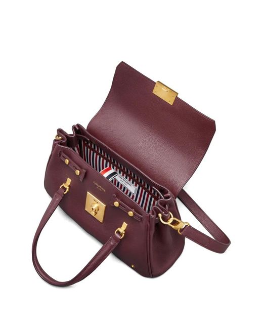 Thom Browne Purple Small Bolton Pebbled Leather Tote Bag