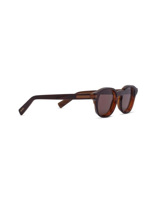 Zegna Brown Marbled-Pattern Round-Frame Sunglasses for men