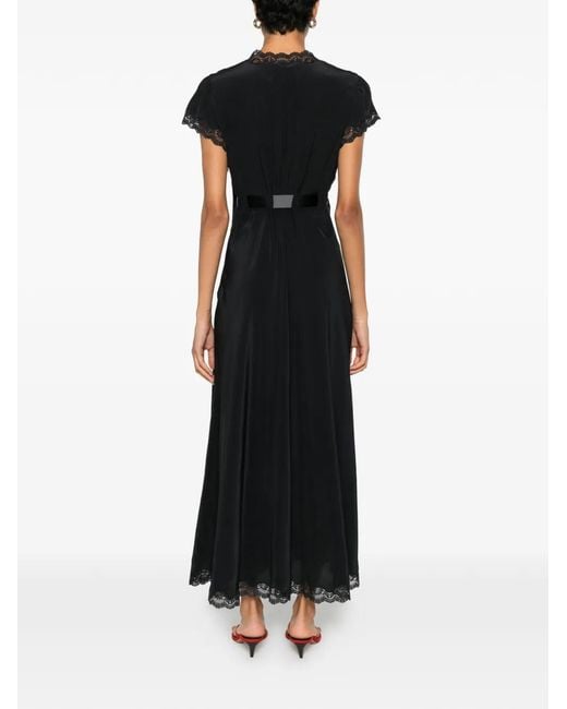 Rixo Black Robe Longue Marlice Bordée De Dentelle