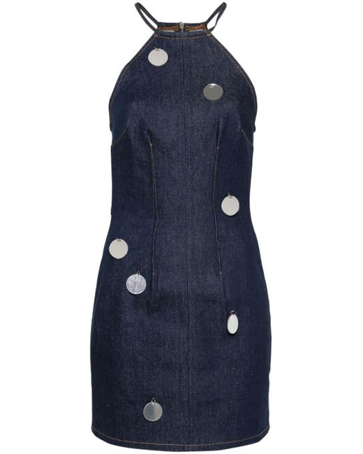 David Koma Blue Mirror-detail Denim Dress