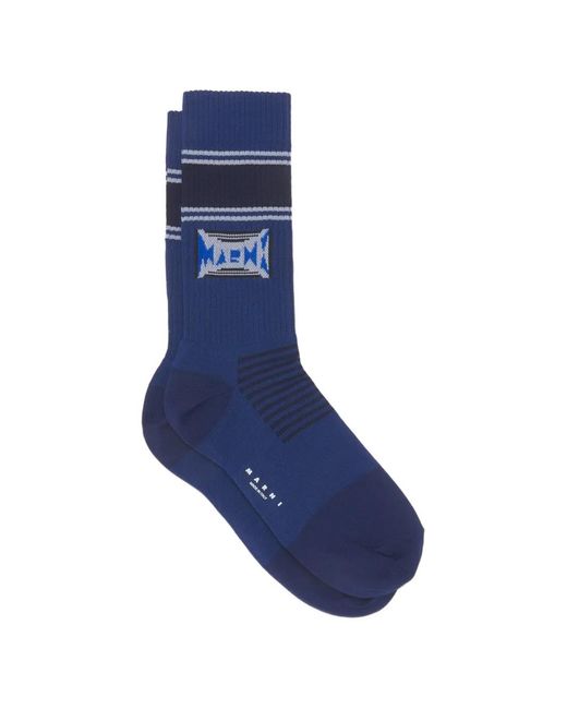 Marni Blue Cotton Socks With Jacquard Logo for men