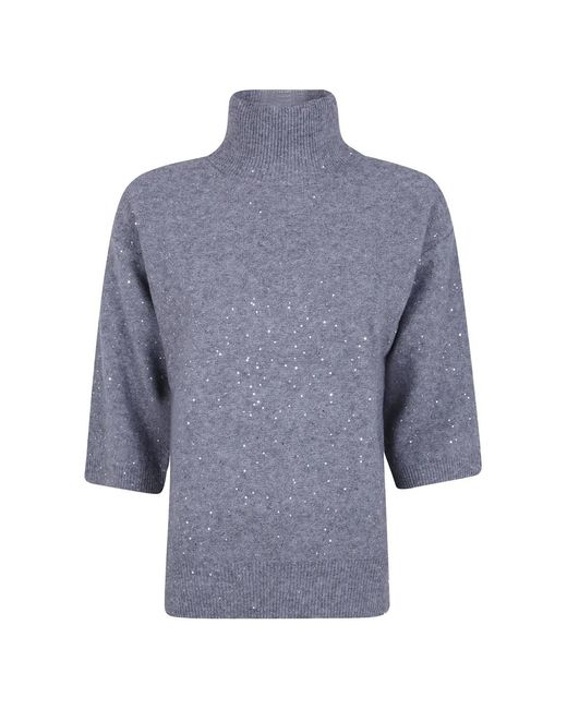 Seventy Blue Sequin-Embellished High-Neck Sweater