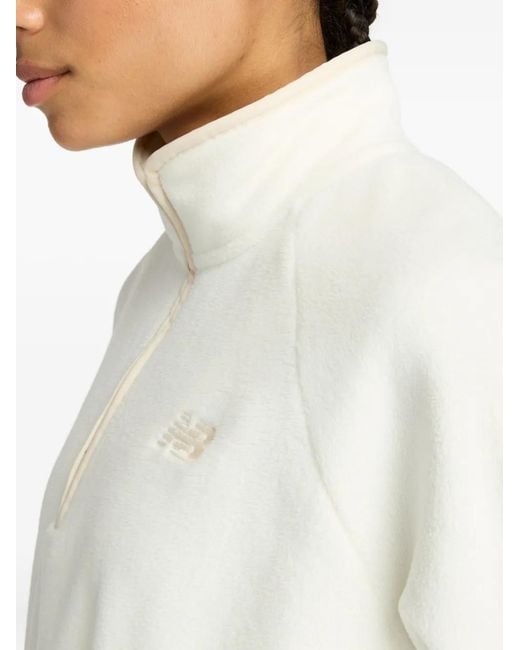 New Balance White Sweat En Polaire À Col Zippé