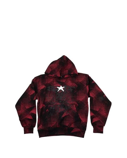 Sp5der Purple Plaid-Pattern Star-Detail Hoodie for men