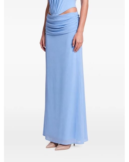 POST MERIDIEM Blue Draped Chiffon Maxi Skirt