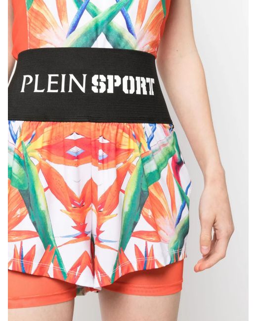 Philipp Plein Floral-Print Double-Layered Cotton Running Shorts