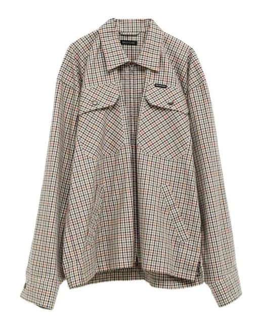 メンズ Balenciaga チェック ジップシャツ Gray