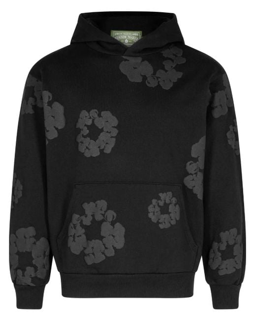 DENIM TEARS Black Cotton Wreath-Print Hoodie