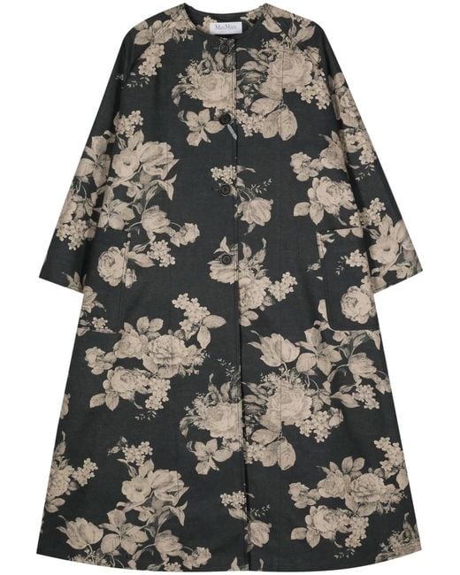 Max Mara Gray Lambert Floral-Print Coat