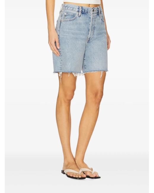 FRAME Blue Frayed Denim Shorts