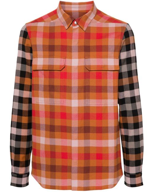 Rick Owens Orange Plaid Flannel Shirt for men