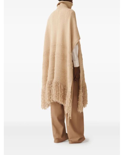 Fabiana Filippi Natural Turtleneck Fringe Poncho