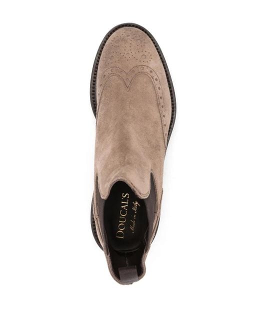 Doucal's Brown Perforated Slip-On Suede Boots