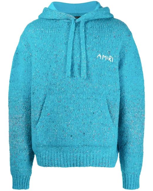 Amiri Blue Logo-Embroidery Knitted Hoodie for men