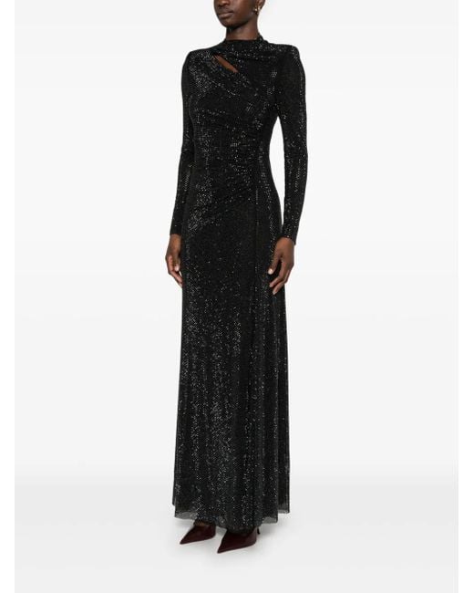 Self-Portrait Black Rhinestone Mesh Maxi Dress