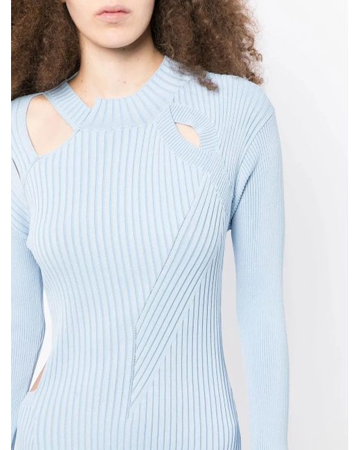 Feng Chen Wang Blue Geripptes Strickkleid Mit Cut-Outs