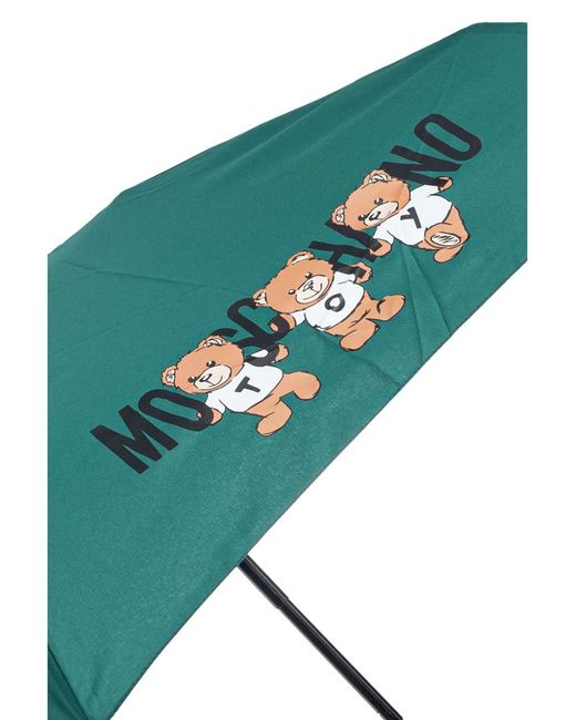 Moschino Blue Teddy Bear-Logo Print Compact Umbrella