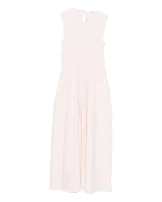 CECILIE BAHNSEN Pink Gathered Sleeveless Midi Dress