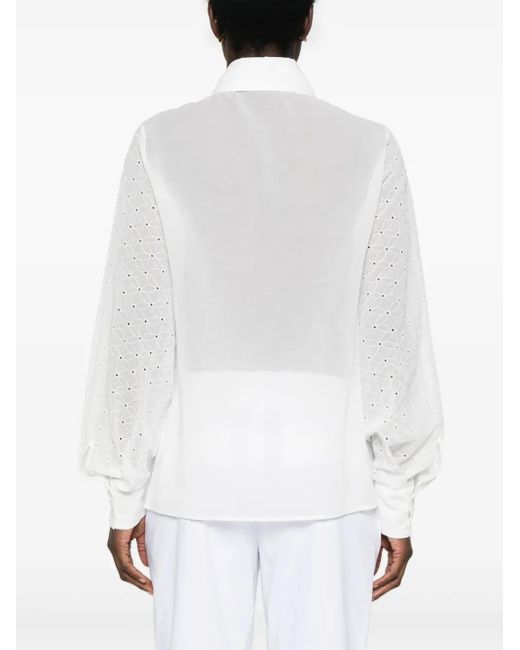 Eleventy White Embroidered Semi-Sheer Shirt