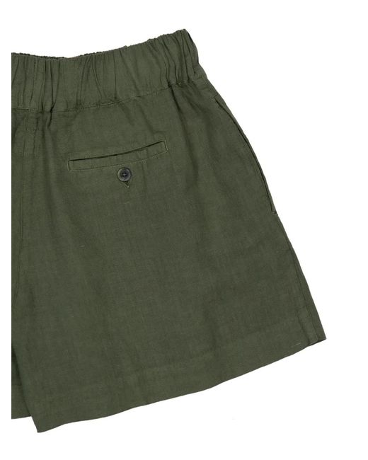 120% Lino Green Elasticated-Waist Shorts